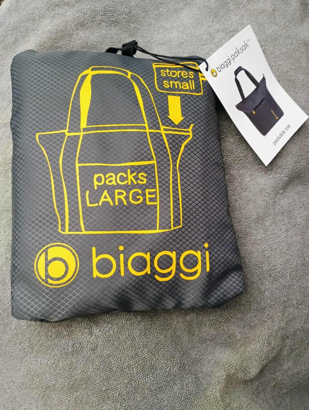 Biaggi Paksak Packable Tote Bag NWT Charcoal Gray